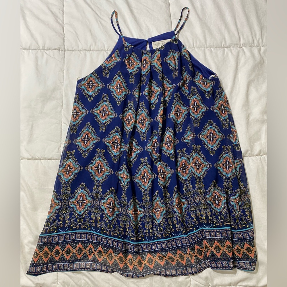 Sweet Wanderer Blue and Orange Patterned Tank Top